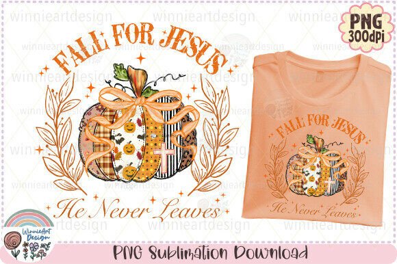 Fall for Jesus Christian Bow Pumpkin PNG for T-Shirt Designs