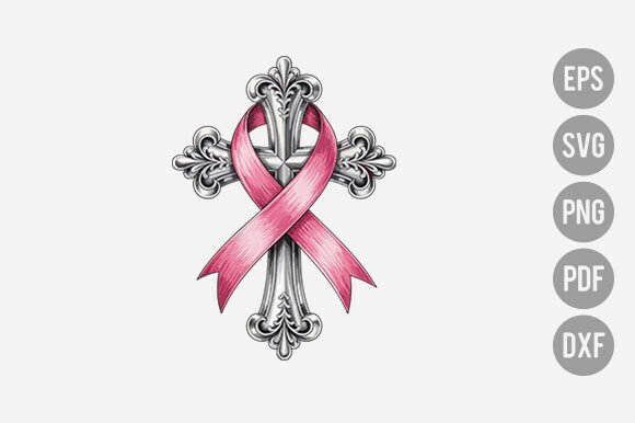 Jesus Pink Bow Cross Breast Cancer Png for T-Shirt Designs